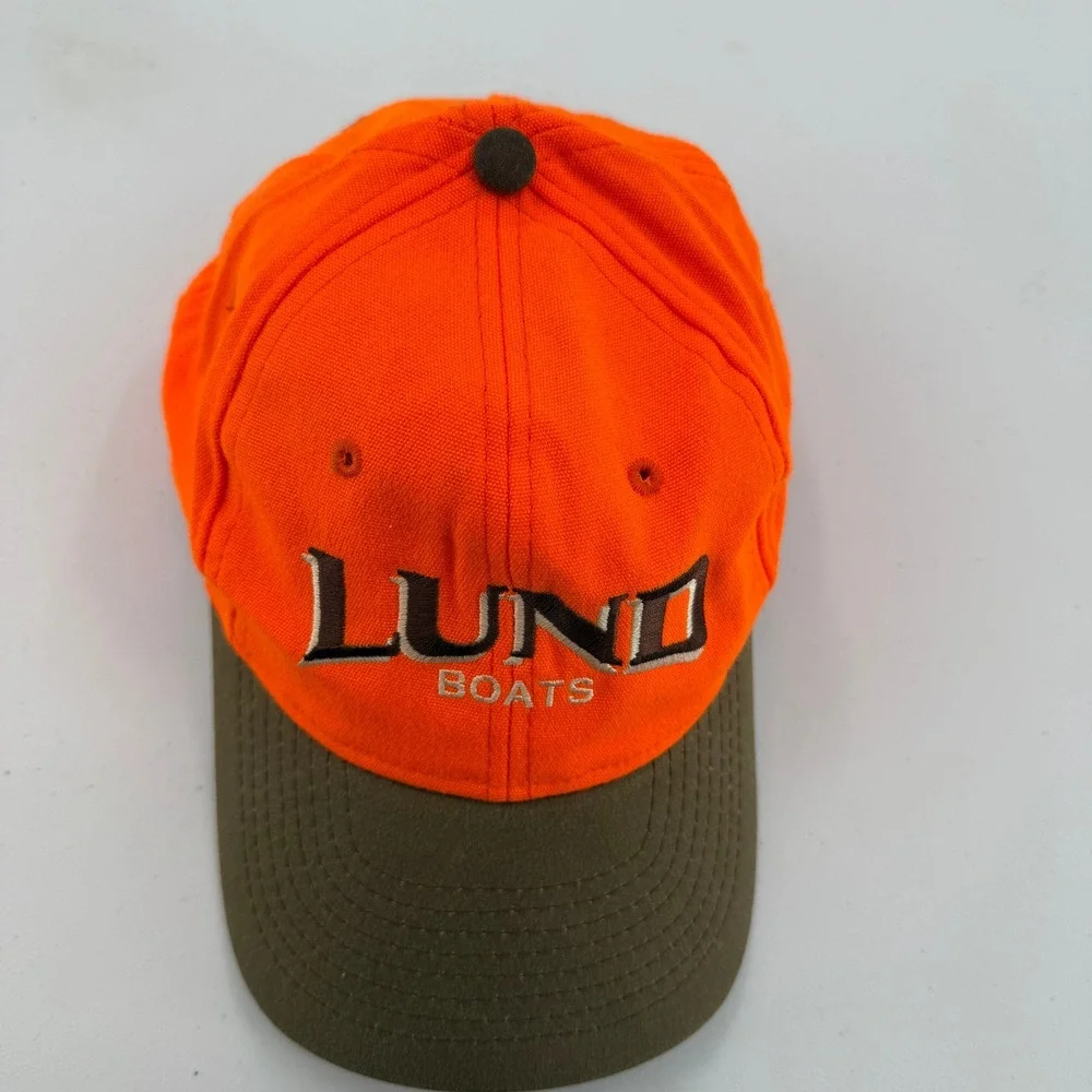 Lund Boats Hat Mens OSFA Orange Brown Snapback Fishing Cap Made in USA Kudzu